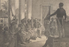 Havelaar's aanspraak tot de hoofden van Lebak, 1895. Litho.