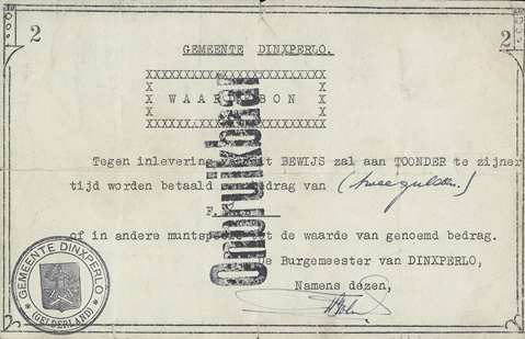 Emergency money municipality of Dinxperlo, May 1940: a simple piece of paper