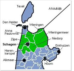 Map of municipalities in the north of North-Holland