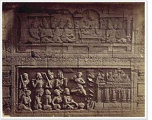 Borobudur reliëf eerste galerij, fotograaf Van Kinsbergen, 1873